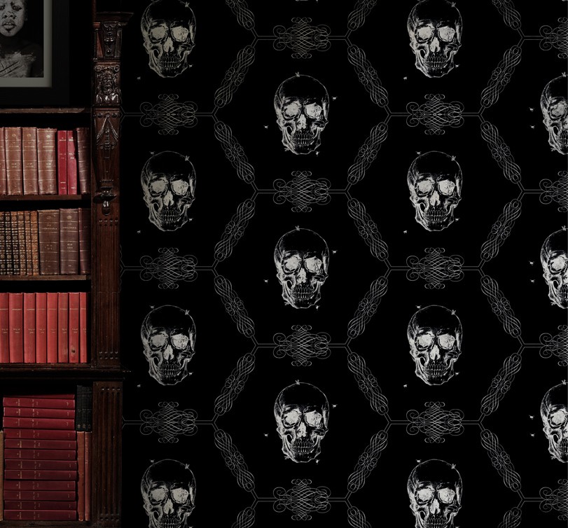 Commercial Grade Wallpaper Swatch  Spooky Damask Skull Halloween Gothic  Holiday Traditional Wallpaper by Spoonflower  Walmartcom